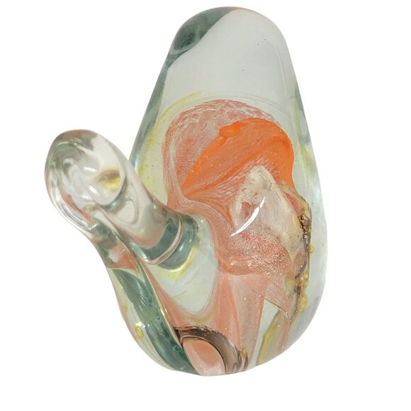 Art Glass Bird Paperweight Orange Swirl Abstract Pattern Flat Bottom 3.5 - Picture 3 of 8